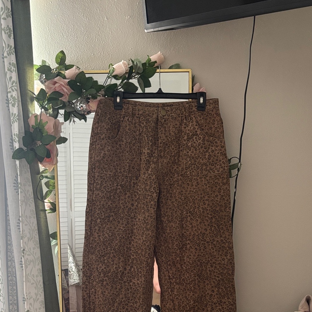 Brown Leopard Print Wide Leg Pants